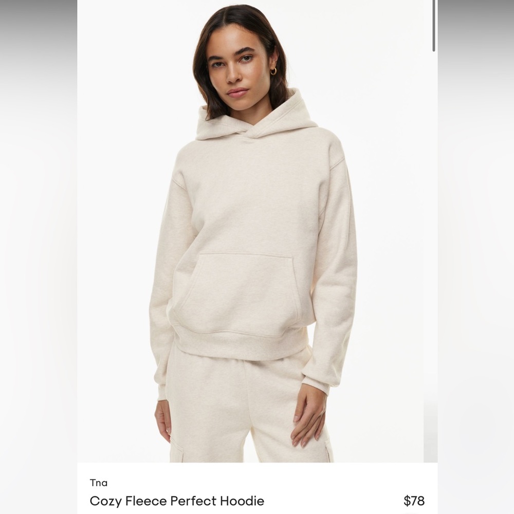 Aritzia Tna Cozy Fleece Perfect Hoodie in Cream